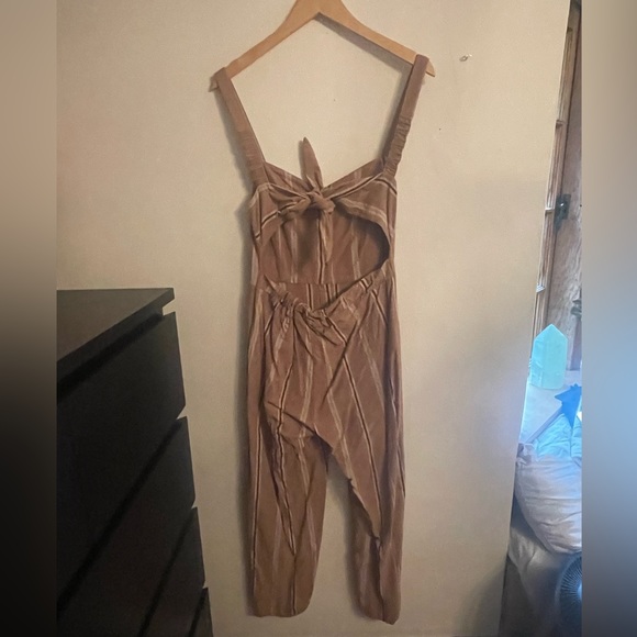 Tan Striped Jumpsuit - Picture 3 of 3